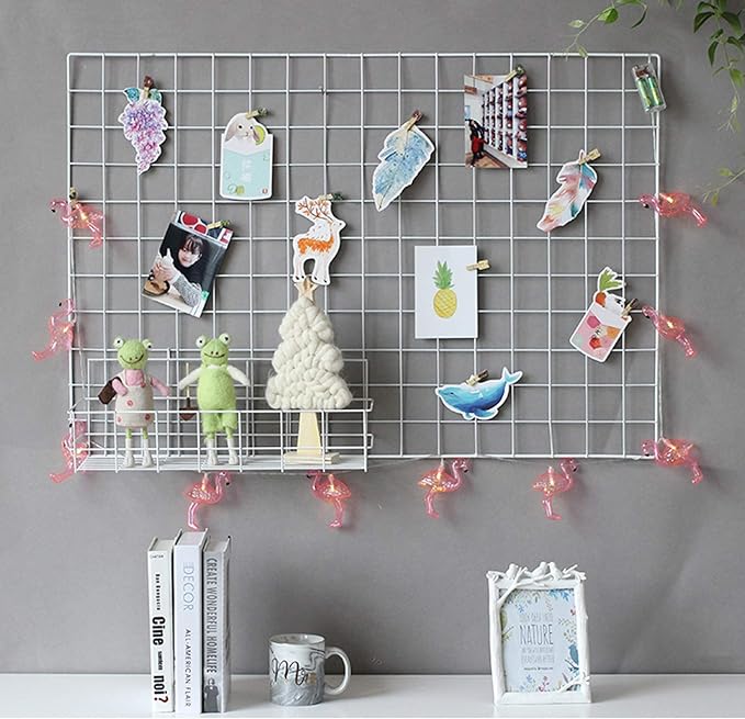 2 Pack Large Wall Grid Panels with Light and Clips, Photo Display Board, Picture Frame Collage Board, Wire Grid Wall Panel Room Decoration,White by GBYAN