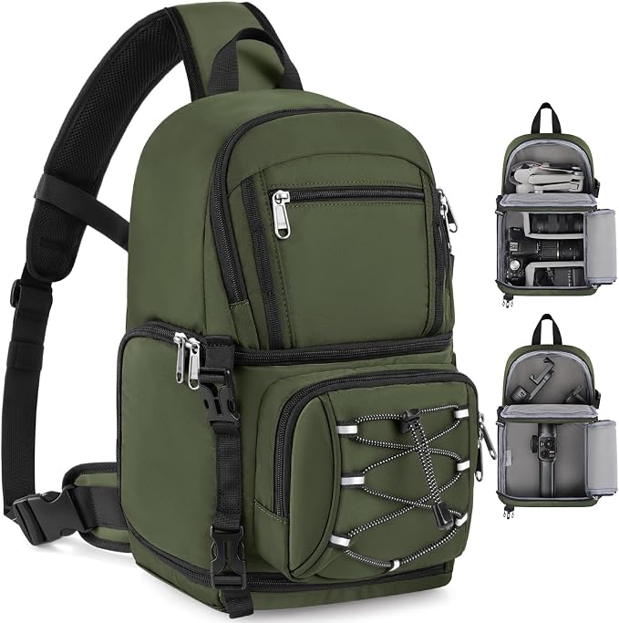 RAINSMORE Camera Sling Bag, Small Dslr/Mirrorless Camera Bag & Case | Waterproof Camera Bags for Photographers, with Removable Padded Insert & Tripod Holder, Compatible with Canon/Nikon/Sony/Fuji by RAINSMORE