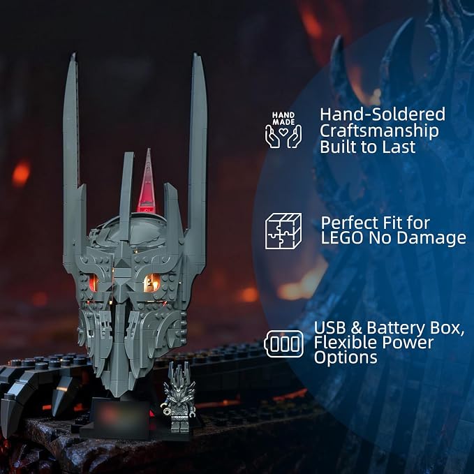 YEABRICKS LED Light for Lego-11373 Icons The Lord of the Rings: Sauron's Helmet Building Blocks Model (Building Set NOT Included) - Image 3