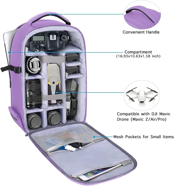 MOSISO Camera Backpack, DSLR/SLR/Mirrorless Photography Camera Bag | 15-16 inch Waterproof Hardshell Case with Tripod Holder&Laptop Compartment Compatible with Canon/Nikon/Sony, Purple - Image 2