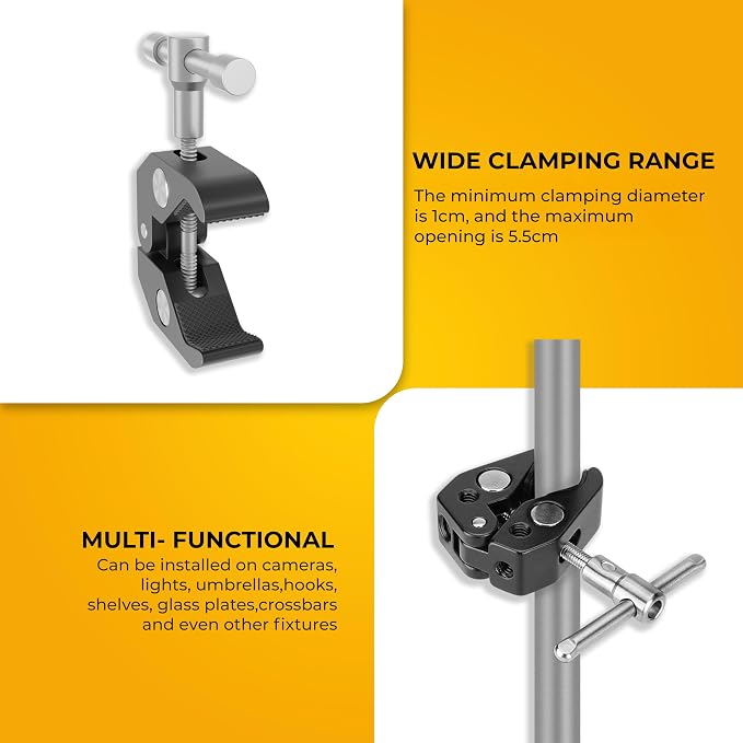REFLEX CAMERA Super Clamp with 1/4" and 3/8" Thread Ideal Magic arm clamp with Rotary Handle for Photography, Tripod, Lights, Umberellas, DSLR Cameras, Shelves, Rods, Light Stands - Fully Adjustable - Image 7