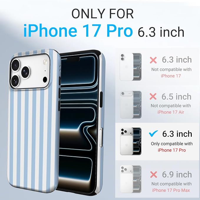 TPU Phone Case for iPhone 17 Pro, MagSafe Wireless Charging Compatible, Shockproof Slim Fit Protective Cover with Anti-Yellowing & Raised Camera Protection (Blue Stripe, iPhone 17 Pro(6.3")) - Image 2