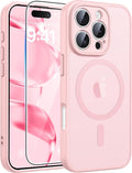FNTCASE for iPhone 16 Pro Case, Fit for Magsafe, with Screen Protector | Full Camera Protection, Translucent Matte, 14FT Military Grade Drop Proof, Shockproof Protective Phone Cover, Light Pink by FNTCASE