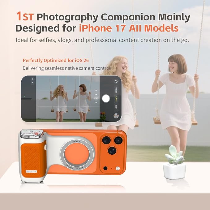 COMITOK MOCA iPhone 17 Pro Camera Grip No Need App for iOS26, Compatible iOS17 and iOS18, Fun Shot Magnetic Grip for Phone Native Camera with Anti-Drop Detachable Remote and Convenient Keychain Hook - Image 2
