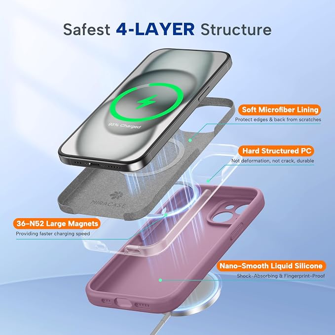 Miracase Silicone & Magnetic for iPhone 15 Case, Blackcurrant | Compatible with MagSafe, Soft Microfiber Lining, Premium Silicone Cover Shockproof Drop Protection Phone Case for 15 - Image 2