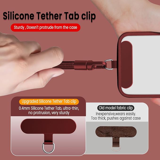 Phone Wrist Strap Lanyard Hand Universal Adjustable Phone Finger Grip Wristlet with 3 Patches Tether Anti Theft for iPhone 16 Pro Max 15 Charms for Keychain USB Flash Drive Wallet ID Name Tag Burgundy - Image 5