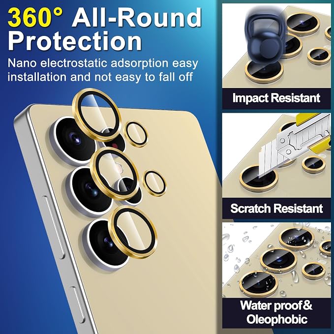 for Samsung Galaxy S25 Ultra Camera Lens Protector, Individual Metal Ring Tempered Glass Lens Cover, [Strong Adsorption] Scratch Resistant Ultra-Thin HD Clear Lens Cover, 1 Set-Gold - Image 3