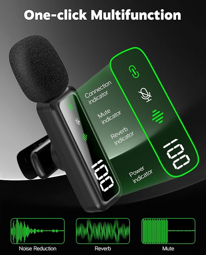Wireless Lavalier Microphone for iPhone/Android/Camera, Upgraded Mini Microphone with LED Indicator & Noise Reduction, Mic for Video Recording, YouTube, TikTok, and Vlogging (Dark Black) - Image 4