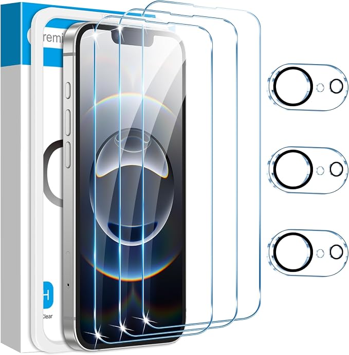 Fotbor otbor 3Pack iPhone 16e / 17e 6.1 inch Screen Protector with 3Pack Camera Lens Protector, 9H+ Tempered Glass Easy Installation Kit, Case Friendly by Fotbor