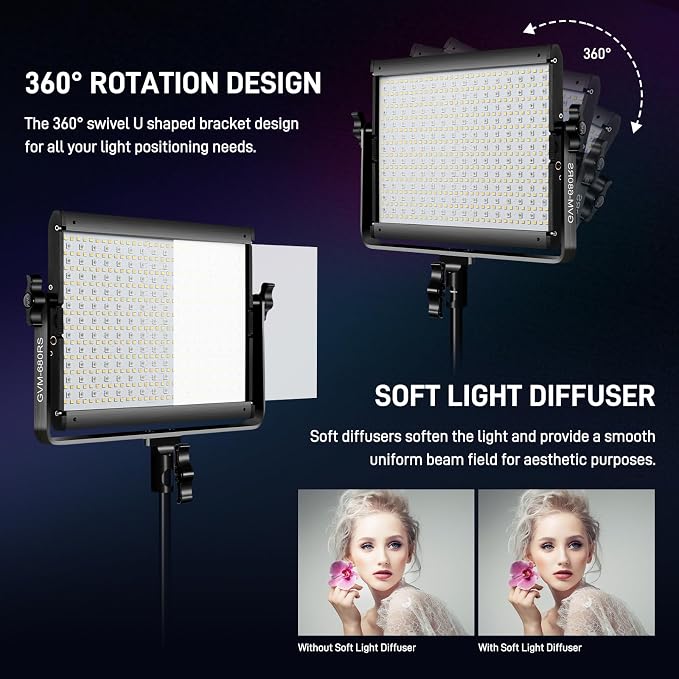 GVM RGB LED Video Light with Lighting Kits, 680RS 50W Led Panel Light with Bluetooth Control, 2 Packs Photography Lighting for YouTube Studio, Video Shooting, Gaming, Streaming, Conference - Image 6