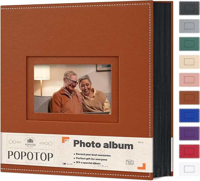 Popotop 4x6 Photo Album Holds 800 Pictures, Vegan Leather Hardcover | 800-Photos Capacity, Clear Slip-In Pockets, Extra-Large Collection Format, Front Photo Window, Gifts for Family Wedding Baby by Popotop