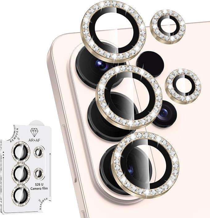 for Samsung Galaxy S26 Ultra Camera Lens Protector, Individual Metal Ring Tempered Glass Lens Cover, [Strong Adsorption] Scratch Resistant Ultra-Thin HD Clear Lens Cover, Titanium Gold Diamond by Btscase