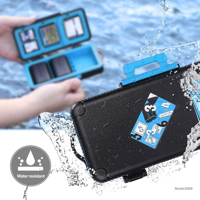 LENSGO Camera Battery Memory Card Case, Memory Card Hard Protector Case Water-Resistant Anti-Shock Storage Box for 3 Camera Batteries 3 XQD or 3 CF Cards 6 SD Cards（Blue） - Image 6