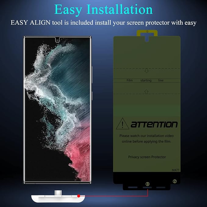 LYWHL [2+2 Pack for Samsung S22 Ultra Matte Privacy Screen Protector [Support Fingerprint ID] Anti-Spy Anti-Glare Full Adhesive Flexible Film + Camera Lens Glass Protector for Galaxy S22 Ultra 6.8” - Image 7