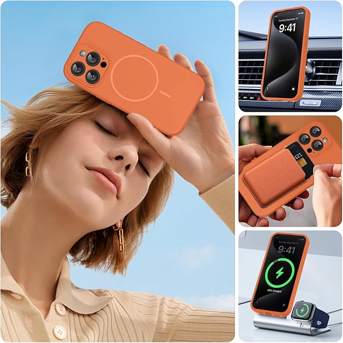 miracase Magnetic for iPhone 15 Pro Max Case, [Soft Anti-Scratch Microfiber Lining], Compatible with MagSafe, Liquid Silicone Case Shockproof Drop Protection Phone Case for 15 ProMax, Orange - Image 6