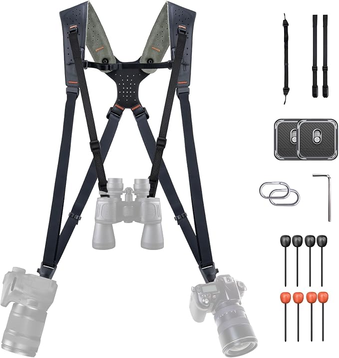 PGYTECH Quick Release Camera Strap Master, Dual Camera Harness for 3-Camera | Leather Padded, Adjustable Double Camera Harness for Photographers, Ideal for Sports, Wildlife, Weddings & Events, Black by PGYTECH-US