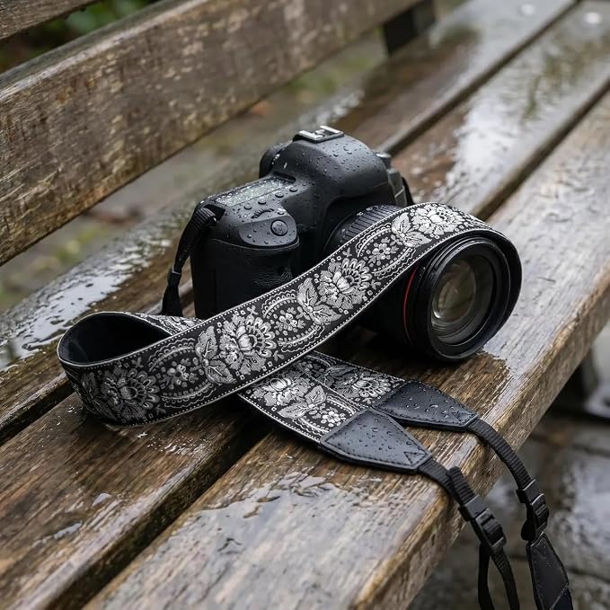 Art Tribute Camera Strap - Shoulder, Crossbody & Neck Camera Strap for Photographers, Fits All Cameras, Canon Nikon Sony Fujifilm, Padded Strap W/Quick Release, Embroidered Cotton & Leather Ends - Image 3