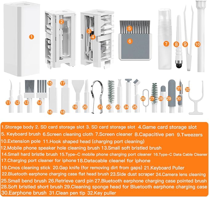 LOKEKE Multifunctional Cleaning Brush Kit, All-in-One Laptop Cleaning Tool, 32-in-1 Portable Electronics Cleaning Brush Tool Kits for Computer Tablet PC Camera Cellphone Earbuds - Image 2