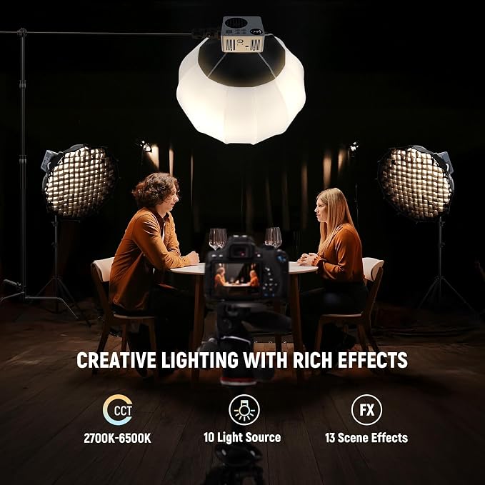 NEEWER 80W LED Video Light with 72Wh Battery/100W PD Fast Charging APP/2.4G Control Portable Bi Color Mini COB Studio Continuous Output Lighting 26500lx/1m 2700-6500K Dimmable CRI95+ 13 Scenes, HB80B - Image 3