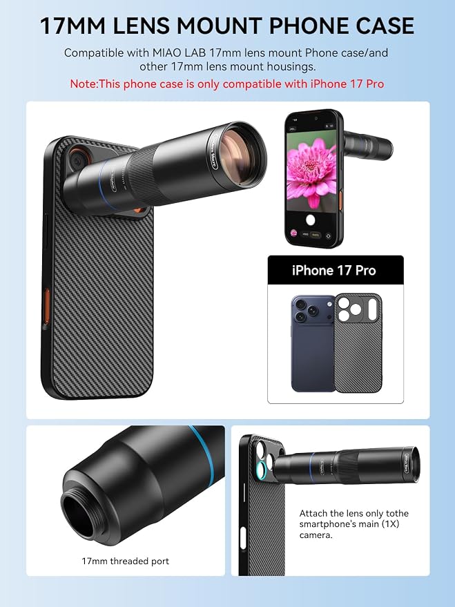 MIAO LAB 10X Telephoto + 200mm Macro Lens for iPhone 17 Pro, 2-in-1 Telephoto & Macro with 17mm Thread Interface & Dedicated Case – Perfect for Concerts, Travel, and Outdoor Exploration - Image 7