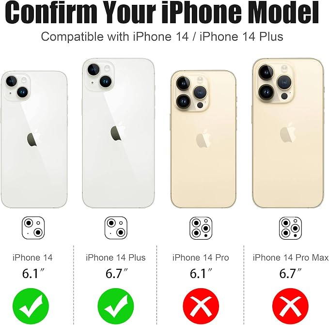 AGVEE 3+3 6 Pack for iPhone 14/14 Plus Camera Lens Protector Cover | Individual Bling Diamond & Bling Glitter Sparkle Cute Gem Metal Ring, 9H Tempered HD Glass - Image 2