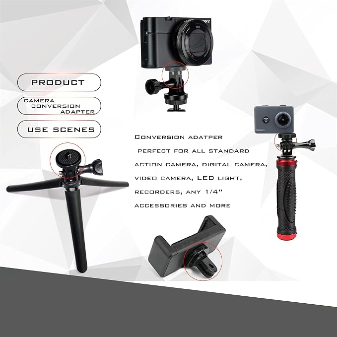 Aluminum Camera Tripod Adapter,2pcs ¼-20 Conversion Adapter Mounts, Compatible with GoPro Action Cameras/Sony/ Insta360 X3/ Sjcam/Action Camera and Other Standard 1/4 inch Mount Adapter Accessories - Image 4