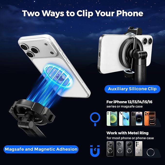 Magnetic Phone Tripod with Light for iPhone MagSafe 70.9'' Auto Face Tracking Selfie Stick with Remote, Portable 360°Tracking Stand that Follows Your Movement for Video Recording, Travel, Vlogging - Image 4