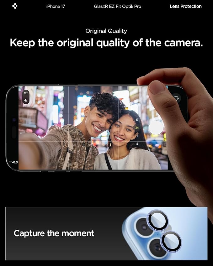 Spigen Camera Lens Protector for iPhone 17 (16 Plus/16) - Mist Blue | GlasTR EZ Fit Optik Pro, 9H+ Tempered glass, Scratch resistant, Auto-align tray, Case-friendly, Original Photo Quality, 2Pack - Image 3