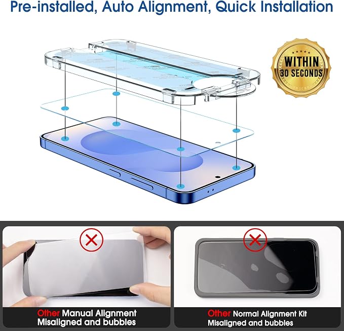 amFilm OneTouch for Samsung Galaxy S25 Screen Protector 6.2" Tempered Glass | Auto-Alignment 30s Install with Camera Lens Protector, Bubble Free, Case Friendly, Anti-Scratch [2+2 Pack] (S25-6.2'') - Image 3