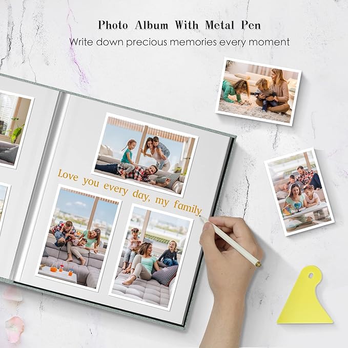 Spbapr Large Photo Album, DIY Scrapbook for 4x6, 5x7, 8x10 Pictures, 60 Pages, Khaki Color, Linen Cover, with Scraping Plate - Image 5