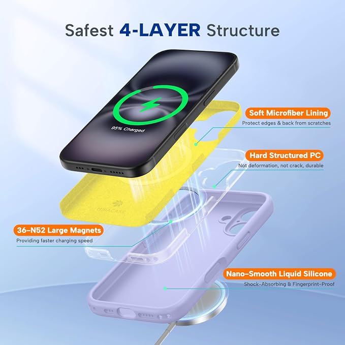 Miracase Silicone & Magnetic for iPhone 16 Case, Light Purple | Compatible with MagSafe, Anti-Scratch Microfiber Lining, Liquid Silicone Case Shockproof Drop Protection Phone Case for 16 - Image 3