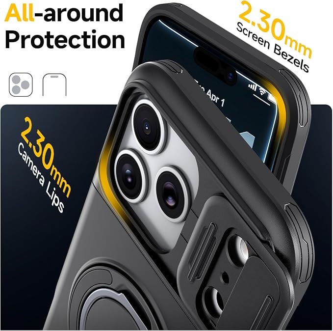 for iPhone 17 Pro Wallet Case with Card Holder Slide Camera Cover Ring Stand Kickstand Heavy Duty Protective Case with Screen Protector for iPhone 17 Pro （Black - Image 7