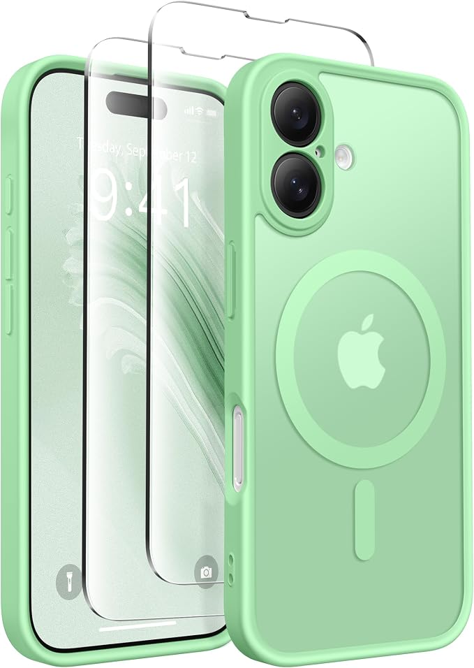 CAPRARO for iPhone 16 Case, Compatible with MagSafe | Upgraded [Full Camera Protection] Protective Translucent Matte Women Girl Magnetic Phone Case Cover, Bamboo Green by CAPRARO