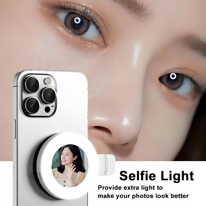 Phone Light, Clip-On Selfie Light with Mirror, Adjusted 3 Lighting Modes, 2 Level Light Brightness, Portable Ring Light for Makeup, Selfie, Video Conference, TikTok, Vlog - Image 4