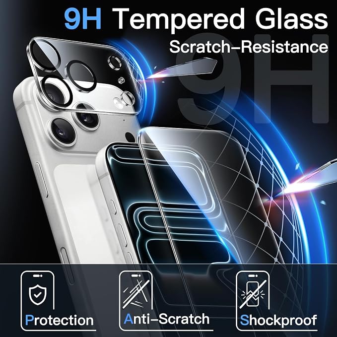 JETech Screen Protector for iPhone 17 Pro Max, 2+2 Pack | with Camera Lens Protector, HD Clear Tempered Glass, Anti-Scratch Protection, Easy Installation Tool - Image 3