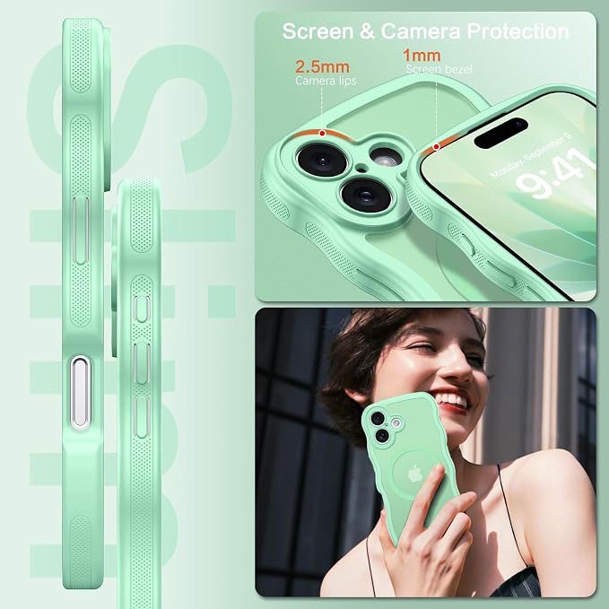 BENTOBEN Magnetic for iPhone 17 Case, Cute Wavy Full Camera Protection [Compatible with MagSafe] Translucent Matte Anti-Slip Bumper Women Girls Boys Protective Cover for 17 6.3", Matcha Green - Image 6