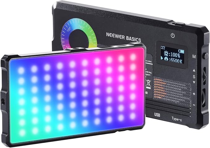 NEEWER Basics RGB Video Light, 9W 2700K-7500K Portable Full RGB Colors 17 Scenes CRI97, 4000mAh Rechargeable Metal Small LED Camera Panel Lighting for DSLR Tripod Streaming Video Recording, SL90C - Image 2