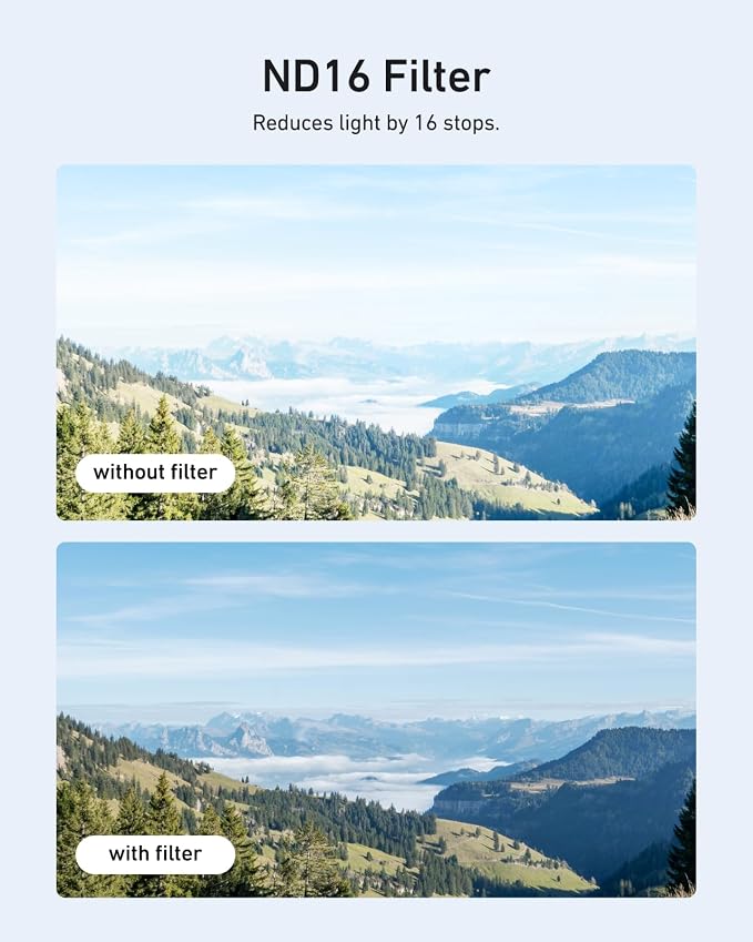 TELESIN 67mm ND16 Filter, DSLR Camera Lens, Multi-Layer Nano-Coated Glass, AR&AF Coating, Long Exposure & Motion Blur, Water & Fingerprint Protection, for Smartphone Mounts - Image 3