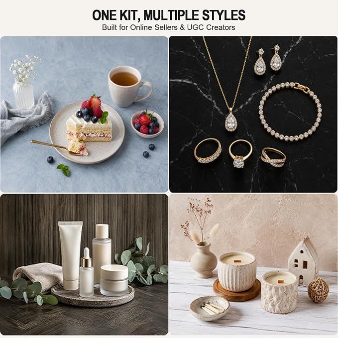 Product Photography Backdrops Kit, 16.5 x 11.7 inch, 22 Designs | 11 Double-Sided Photo Backdrops with 4 shadow props for food photography, jewelry, handmade products and UGC content. - Image 4