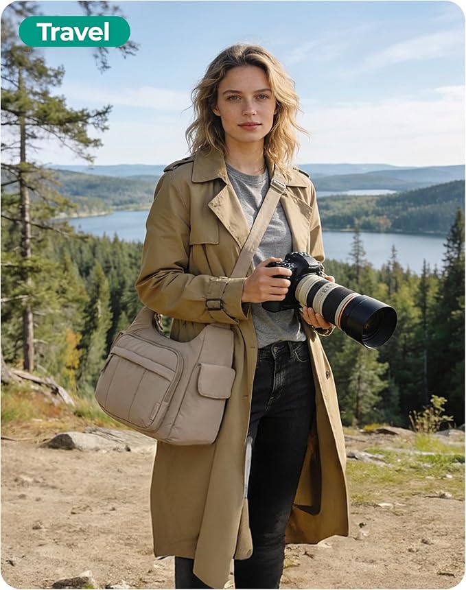 BAGSMART 2 in 1 Puffy Camera Bag for Photographer Everyday Shoulder Bag | Camera Sling Bag with Pockets Crossbody Bag Digital Camera Case for DSLR/Mirrorless Coffee Brown - Image 7