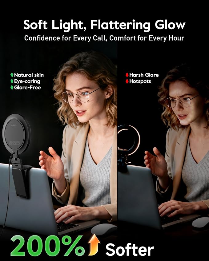 5" Ring Light for Computer, Eye-Care Lighting for Zoom Meetings, Streaming | Upgraded Panel, Ultra Soft, 50 Modes, CRI>97.8, Memory, Portable Light for Laptop, Monitor & Webcam - Image 2