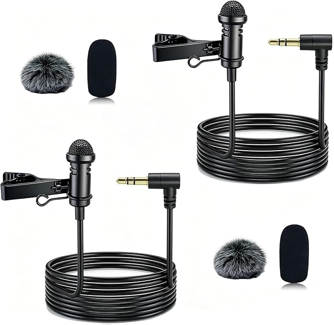 2Pcs Lavalier Microphone Compatible with DJI MIC 1/2 | and for Rode Wireless GO II Transmitters, Angled 3.5mm TRS Plug Omnidirectional Mic for Streaming Vlog Interview, 1.5M by Unknown