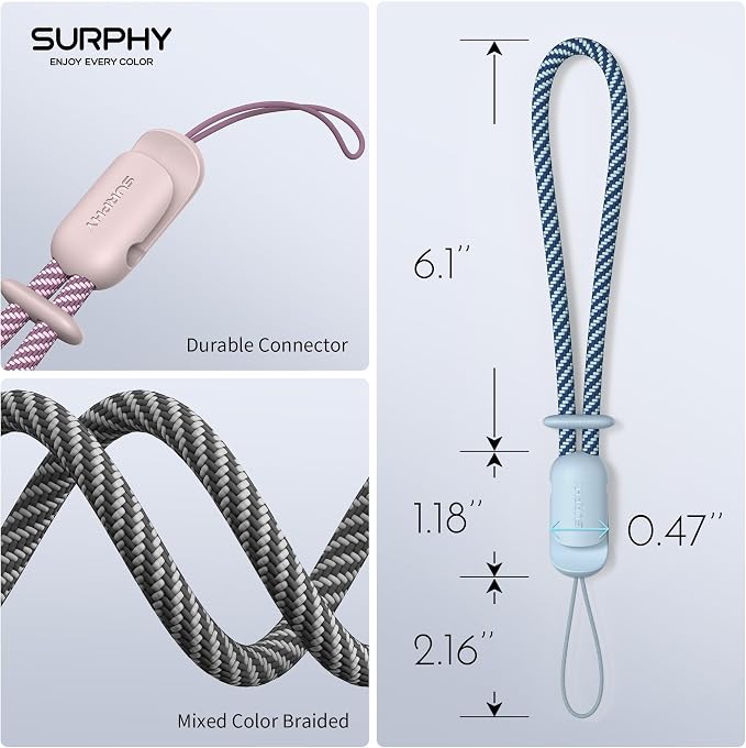 SURPHY 3 Pack Phone Wrist Strap, Phone Lanyard with Cellphone Tether Tab | Phone Strap Charm, Camera Wrist Strap with 2-Color Braided, Phone Wristlet, Wrist Lanyard for Case - Image 7