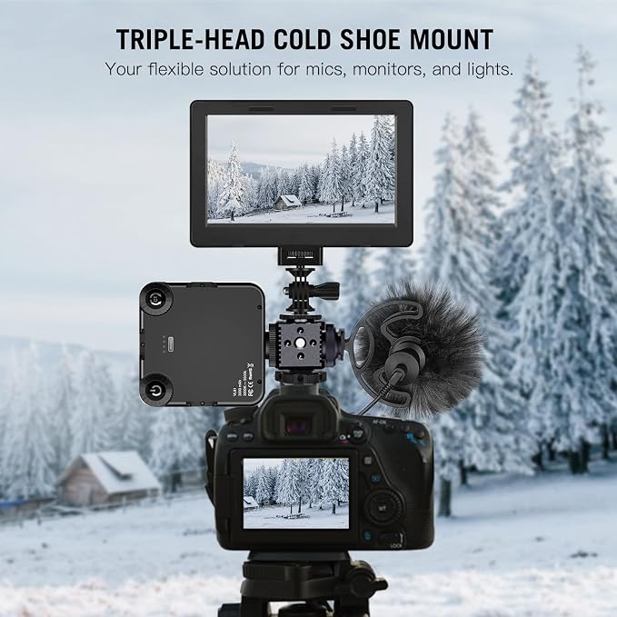 Triple Cold Shoe Mount with 1/4" Thread, Aluminum Camera Hot Shoe Extension Bracket with 3 Port Cold Shoe Mounts for LED Video Light Monitor Microphone Camera Cage (62011) - Image 2