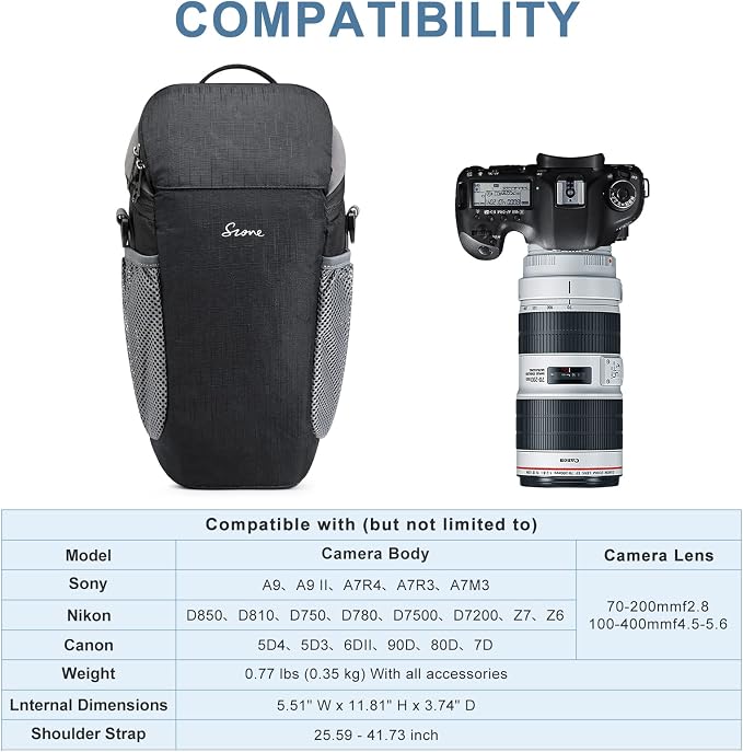 S-ZONE Camera Bag DSLR/SLR Waterproof Camera Case for Photographers Holster Compatible with Nikon Canon Sony | Strong Buckle,Rain Cover,Compatible with Nikon Canon Sony - Image 3