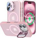 VOFATA [Upgraded] for iPhone 16 Case with Camera Cover Stand [Fit for MagSafe][9H Camera Lens Protector] Mil-Grade Protection Translucent Matte Silicone Magnetic iPhone 16 Phone Case, Pink by VOFATA