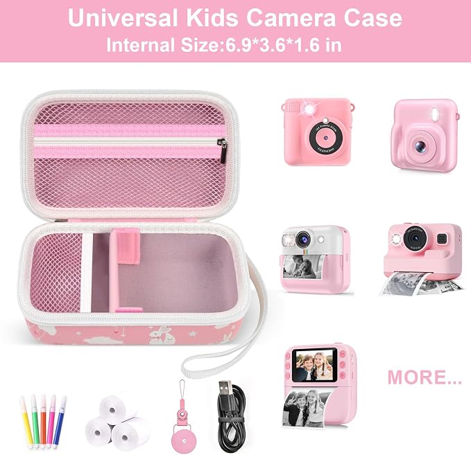 Kids Film Camera Case, Travel Storage Bag for Girls Boys | for ESOXOFFORE for Dylanto for Anchioo for WEEFUN for GKTZ for Amzelas for Mafiti, Mesh Pocket, Wrist Strap, Pink Rabbit - Image 2