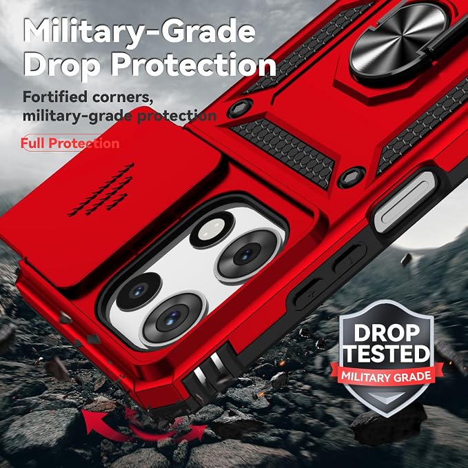for Moto G 2026 /Moto G Play 2026 Case,with Screen Protector and Camera Cover,[Military Grade] 16ft.Drop Tested Cover with Magnetic Kickstand Protective Case for Motorola G 2026, Red - Image 7
