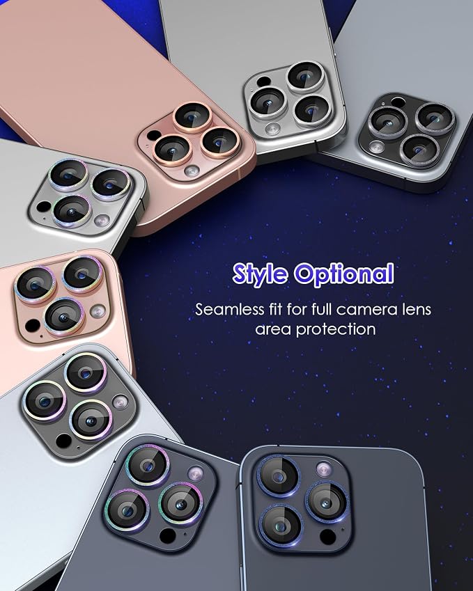 Compatible for iPhone 16 Pro Max/iPhone 16 Pro/iPhone 14 Pro/iPhone 14 Pro Max Camera Lens Protector Glitter, Clear 9H Tempered Glass Glitter Gray+Gray - Image 6