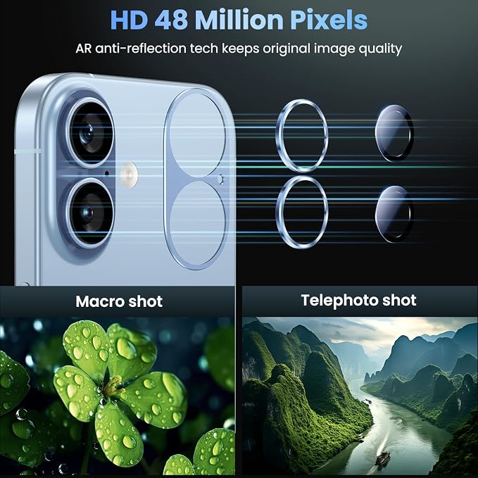 Uyiton for iPhone 17 Camera Lens Protector, Metal Frame Glass Cover | Not Easy to Break, Strong Adsorption, Case-Friendly, Metal 9H Sapphire Glass Rear Camera Screen Cover, Mist Blue - Image 3